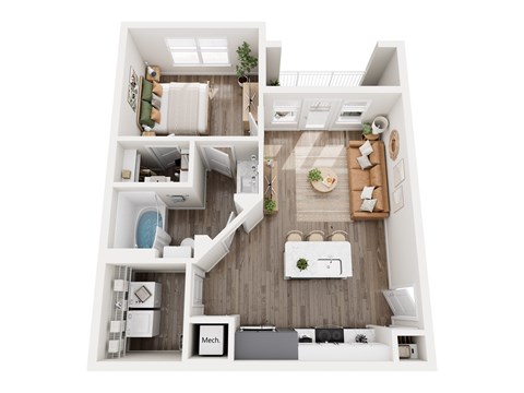 Floor plan for 1 bed, 1 bath, 725 sqft